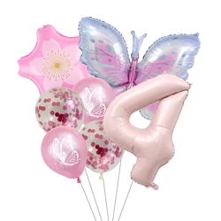 Butterfly Sunflower Celebration Balloon Set - Pink & Blue 7 - Piece Party Decor Collection - As photo (Iridescent)