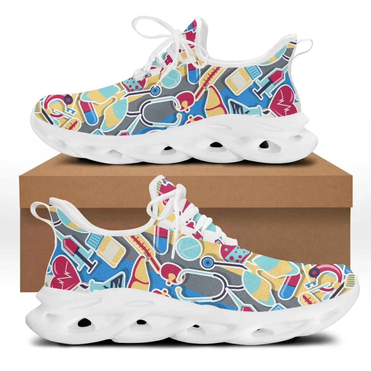 Spring Autumn Nurse Doctor Pattern Woman Flats Lace Up Sneaker Free Platform Shoes For Women Sneakers Footwear Casual