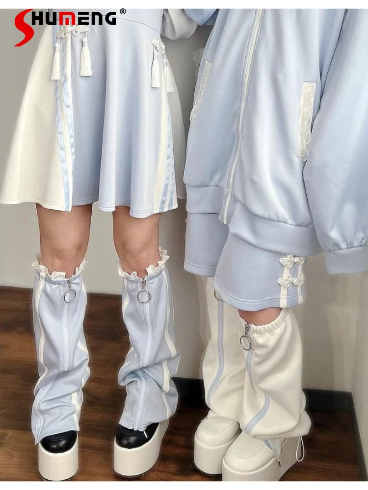 

Japanese JK Harajuku Water Color Blue Mid-Calf Leg Warmer Female 2023 Autumn New Cute Sweet White Mine Wide Leg Socks for Women