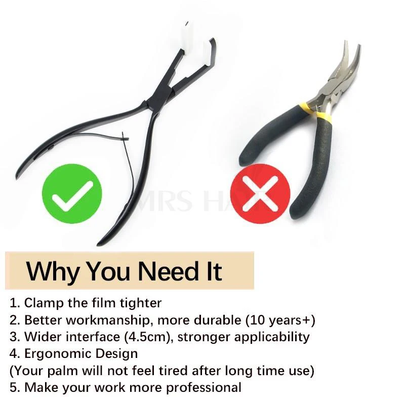 Hair Extension Pliers Professional Hair Extension Pliers For Tape in Hair 4.5cm Deck Shape Stainless Steel Tape in Pliers Ergonomic Durable