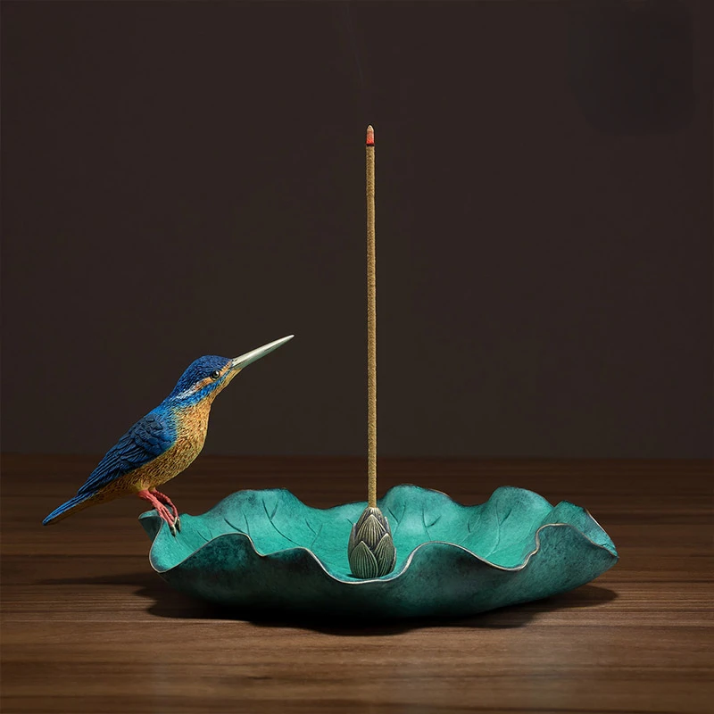 

All Copper Ornaments "Lotus Green Incense Holder" Copper Crafts Home Incense Burner Living Room Desktop Decorations