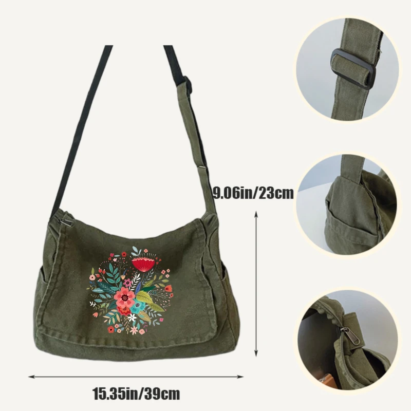 Vintage Women's Bag Large Capacity Shoulder Bag With Colorful Floral Print Messenger Bag For Women Multiple Pockets Bag Travel