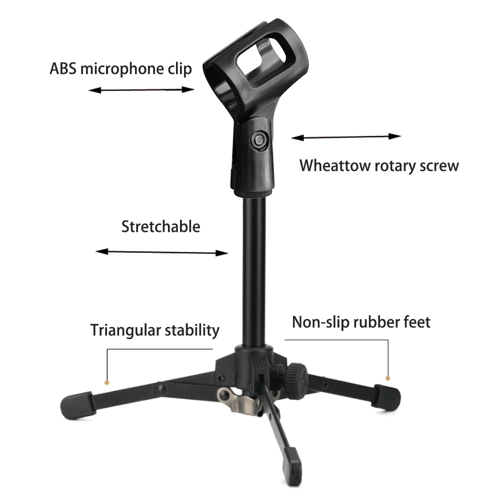 Microphone Stand Foldable Microphone Stand Desktop Tripod Mic Stand Holder Mini Mic Holder