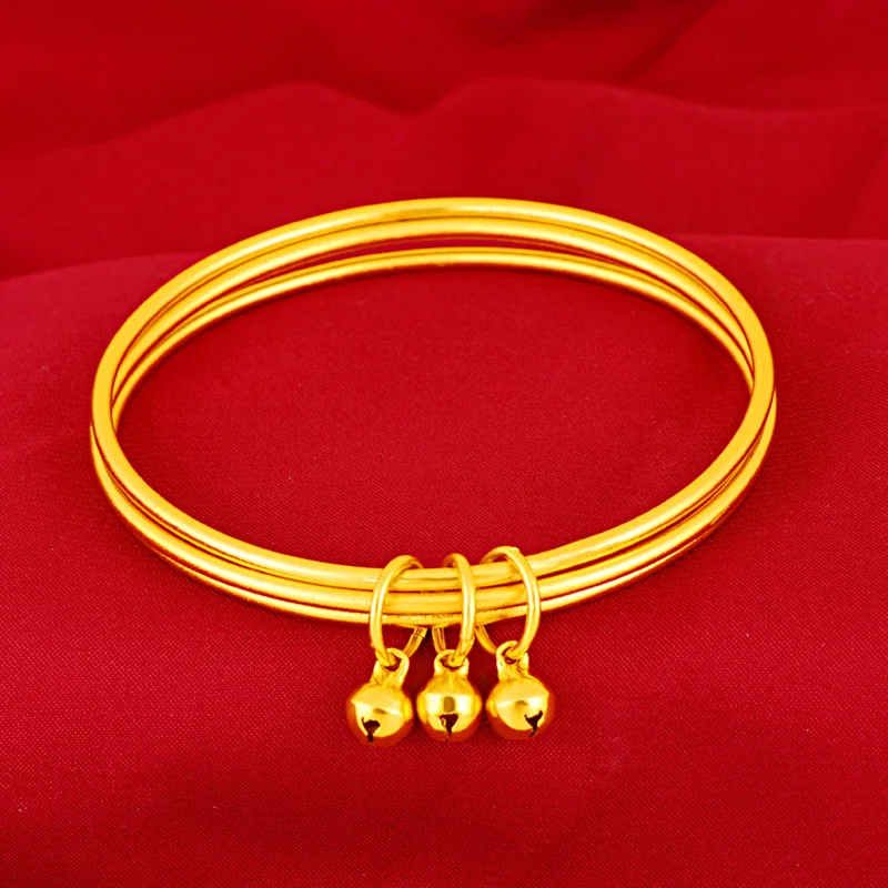 

Pure Gold Store Same Style Three Lives Three Generations Bracelet Women's Gold Thin Loop Bracelet Bell Versatile Accessories