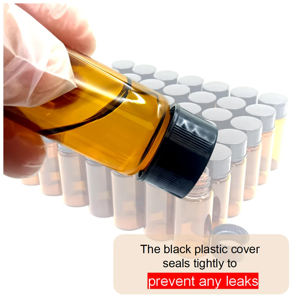 42PCS 10ml Glass Vial Mini Amber Glass Vial Essential Oil Bottles with Caps for Essential Oils, Chemistry Lab Chemicals