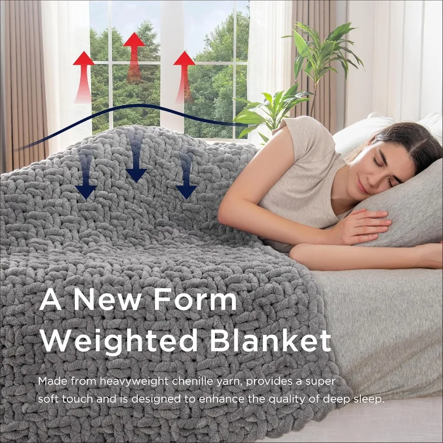 Handmade 7 lb Soft Knitted Weighted Blanket 40 x 60 Inch Breathable Chunky Knit Gravity Blanket Throw for Relaxation and Comfor
