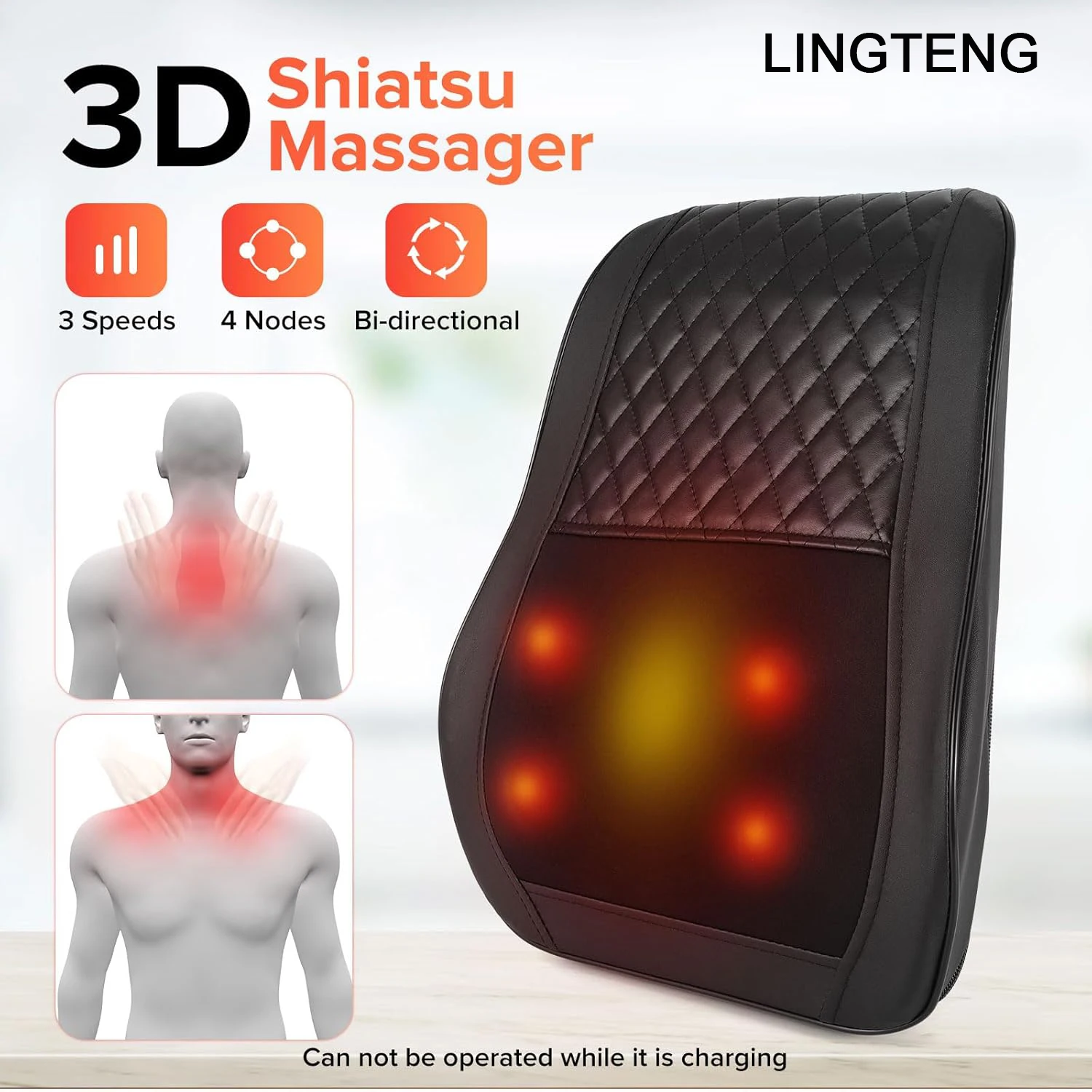 Hot compress + 3D kneading back massager, fits the curves of neck, shoulders, back, and legs, 3