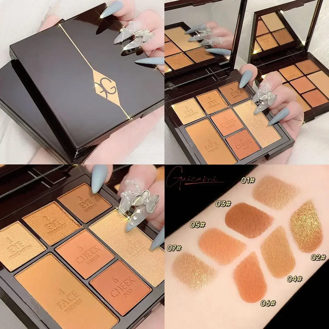 

Guicami Rose Seven Colors Eye Shadow Plate Thin and Glittering Highlight Blush Makeup Palette Facial Repair Glitter Eyeshadow
