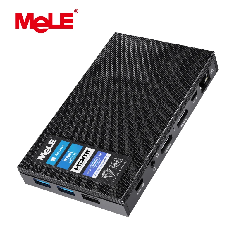 MeLE Slim Mini PC N100 Fanless Desktop Computer LPDDR4X Windows 11 16GB 512GB Industrial Mini PC 2.4/5G WiFi,USB-C,IoT,Quieter4C