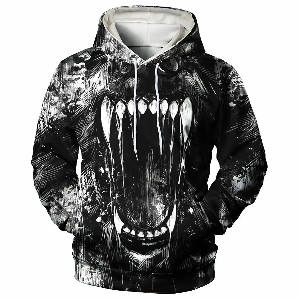 

Men's Hoodies 3d Wolf Tooth Print Designer Clothes Oversized Pullover Tops Long Sleeve Hoody Autumn Outdoor Sweatshirts Harajuku