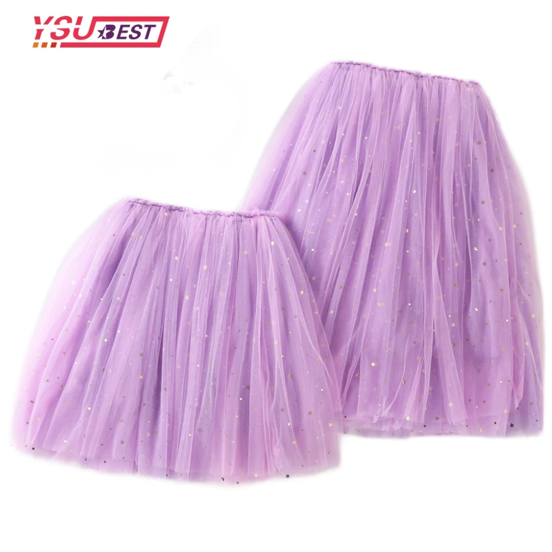 Girls Skirts Cotton Lace Kids Princes Tutu Skirt Solid Children's Stars Skirt Ball Gown Summer Clothes Purple Sequin Tutu Party