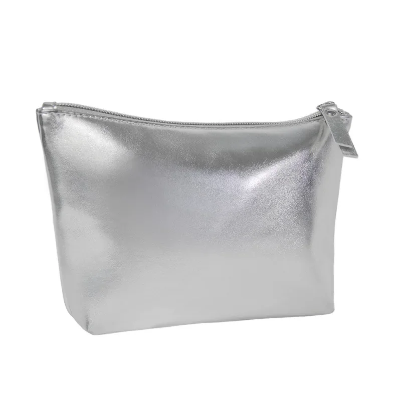 New Fashion Silver Soft Leather Clutch Cosmetic Bag Travel Portable Bathroom Organizer Storage Makeup Bag Toilet Bag Pouch 5