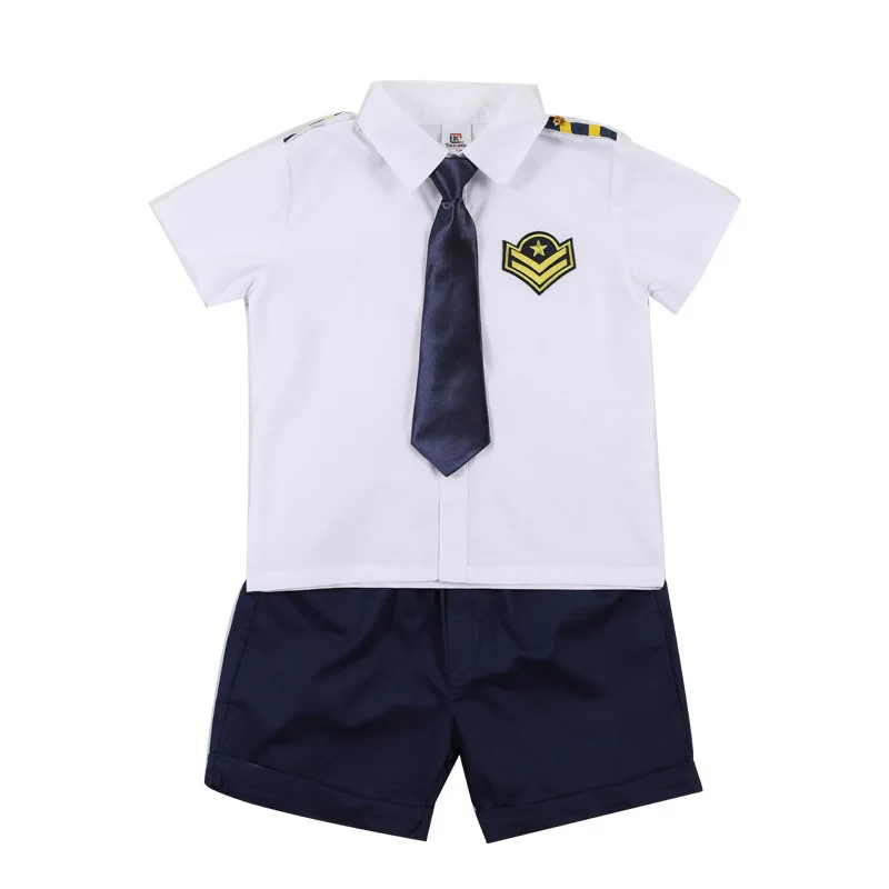 Children Captain Uniform Boys Pilot Costumes Shirt Tie Shorts