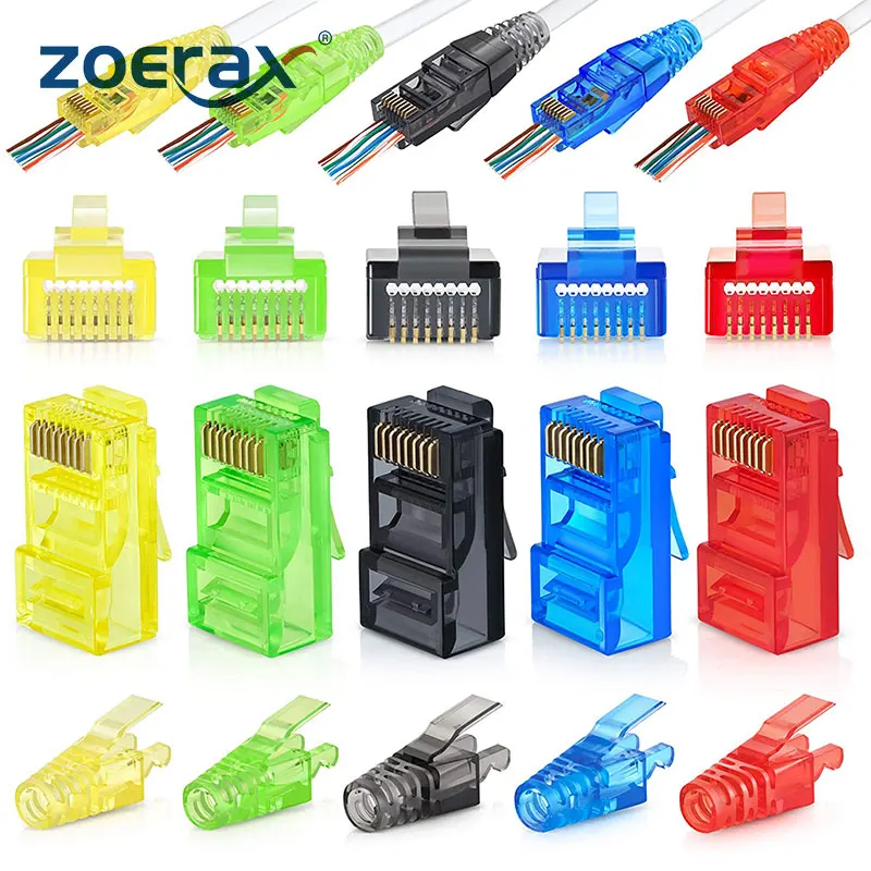 Zoerax-pass Through Conectores e Strain Relief Boots ez para Crimp Plug Modular Rj45 Cores Sortidas Cat6 50 Pcs