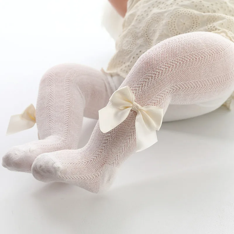 0-4T 2023 New Spring Autumn Cotton Newborn Baby Girls Tights Bow Infant Tights for Girls Hollow Out Children's Pantyhose