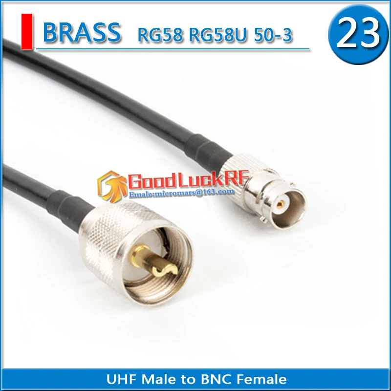 3ft BNC Male To SO-239 (UHF) Female Coaxial Cable Pigtail - RG58, Gold Plated, For CCTV/Radio