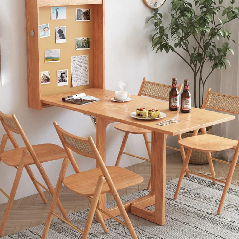 Folding dining table hanging on the wall small family bar multifunctional wall hanging invisible telescopic table household solid wood family folding table household retractable dining table balcony mobile table modern simple small dining table modern