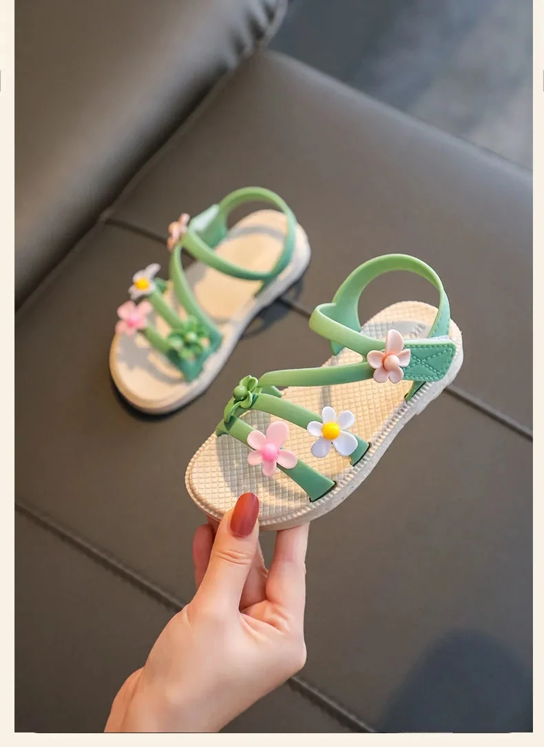 Summer Little Girls Sandals 2022 New Flower Simple Cute Pink Green Children Sandals Toddler Baby Soft Casual School Girl Shoes boy sandals fashion