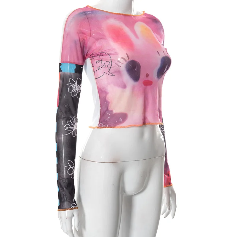 Summer New Fashion Fairy Tale Style Y2k Top Casual O-Neck Long Sleeve Shirts For Women Net Yarn Slightly Sheer Graphic T Shirts 16 Summer New Fashion Fairy Tale Style Y2k Top Casual O-Neck Long Sleeve Shirts For Women Net Yarn Slightly Sheer Graphic T Shirts