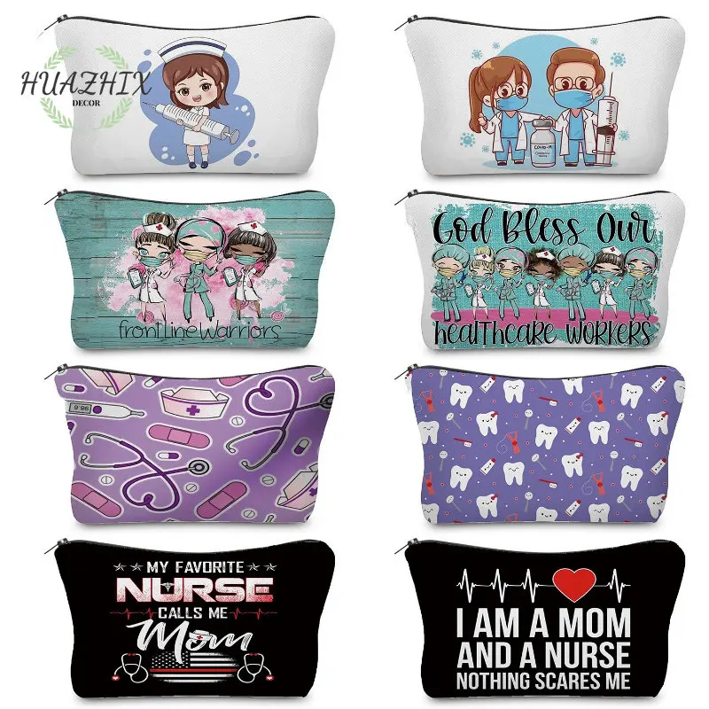 

Nurse Dentist Cartoon Cosmetic Bag for Women Product Small Items Pouch Travel Essentials Toiletry Kit Makeup Storage Organizer