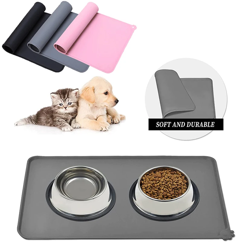 Silicone Dog Mat Non-Stick Pet Fountain Tray Cat Bowl Mat Waterproof Food Pad Pet Feeding Drinking Pads Easy Washing Placemat pet cooling mat pet bed mat