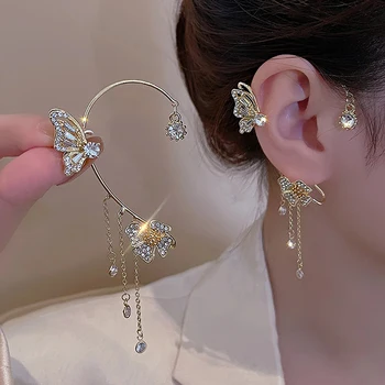 피어싱 없는 크리스탈 나비 술 귀걸이, 여성 패션 주얼리, 귀 커프 클립 액세서리, 로맨틱 소녀 선물, 신제품