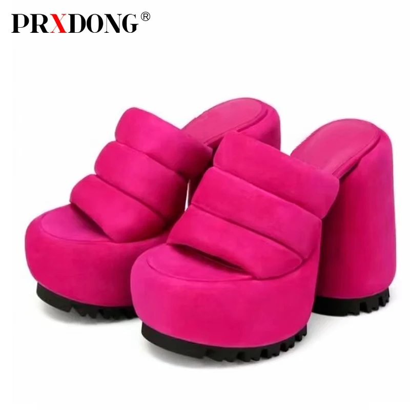 

PRXDONG INS 2024 New Elegant Quality Summer Shoes Woman Sandals Chunky High Heels Platform Punk Black Pink Dress Party Slippers