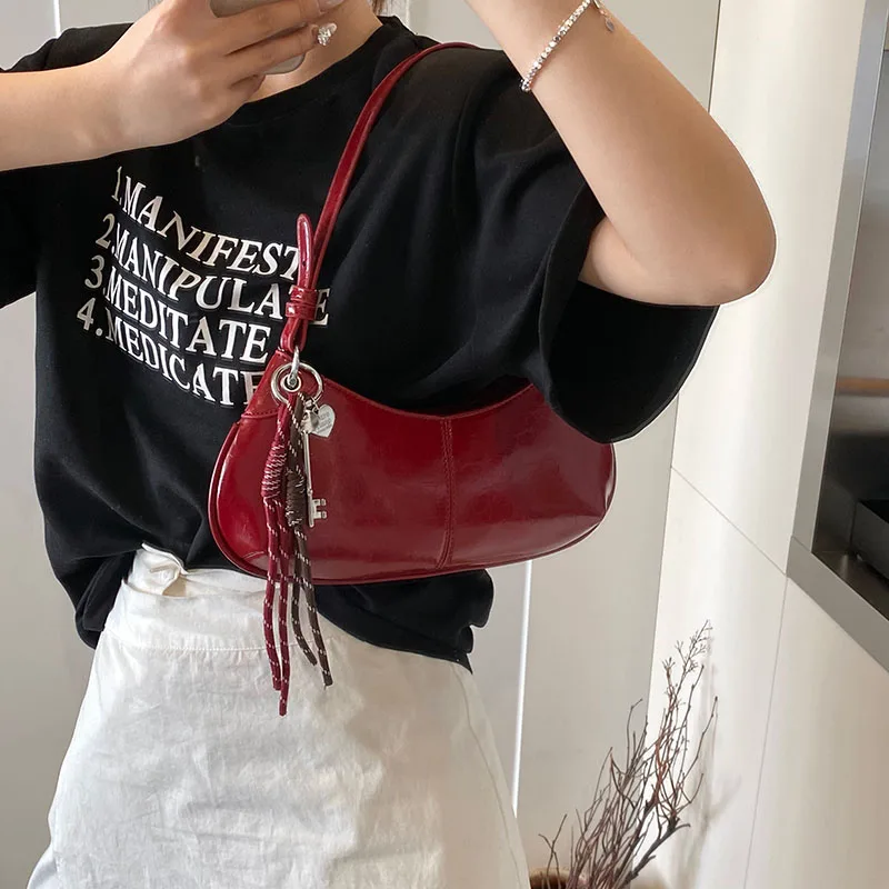 LEFTSIDE Small PU Leather Shoulder Bag New Y2K Short Handle Hand Bag for Work Underarm Y2k Females Handbags and Purses