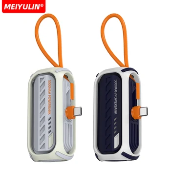 Power Bank da 5000 mAh con cavo USB C PD Batteria di ricambio esterna mini mobile portatile a ricarica rapida da 22,5 W per iPhone Samsung Xiaomi