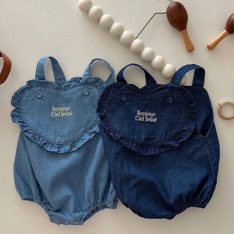 

Summer Baby Boys Girls Clothing Sleeveless Baby Denim Bodysuits Embroidered Kids Jumpsuit New Autumn Baby Denim Overalls Ruffle