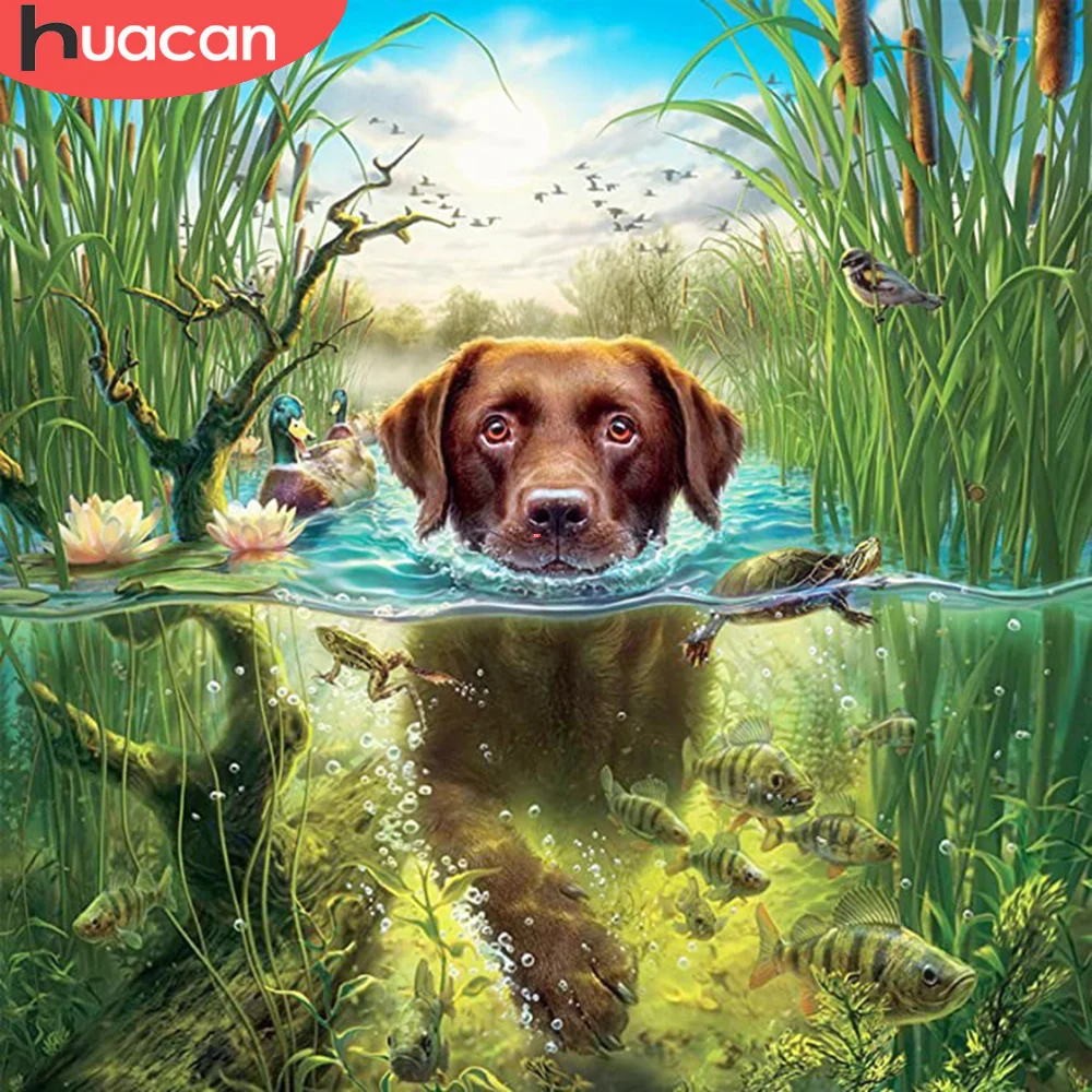 Алмазная живопись HUACAN Бриллиантовая мозаичная фигурка животного Dog 5D DIY речная