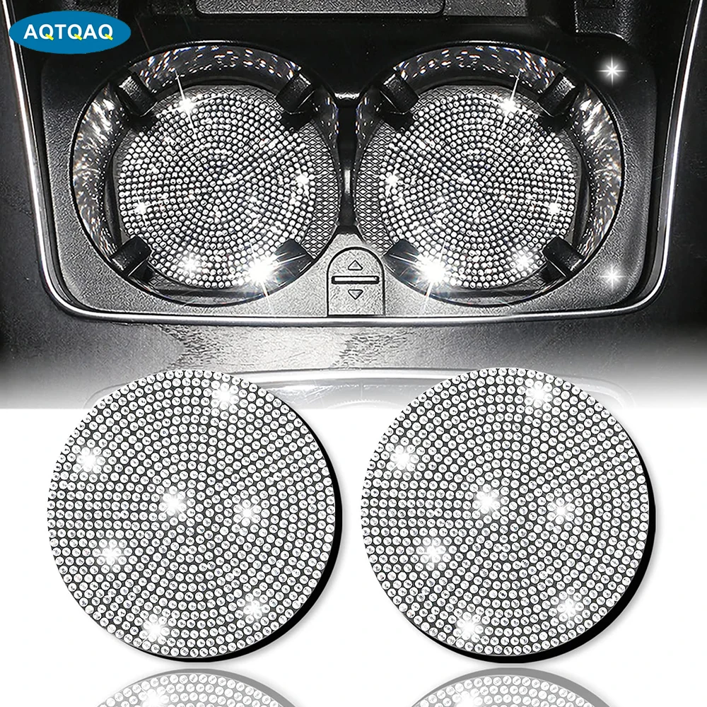 2Pcs Bling Car Coasters for Cup Holders,Universal Crystal