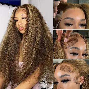Highlight Deep Wave 4/27 Lace Front Wig Human Hair 13x6 13x4 HD Lace Frontal Wig 1B/30 Colored Ombre Honey Blonde Human Hair Wig 1