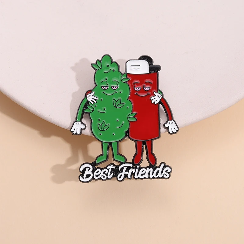 Beste Freunde Emaille Pins Heilpflanze Feuerzeuge Rauch Metall Emblem Pins Zubehör Kleidung Dekoration Schmuck Großhandel