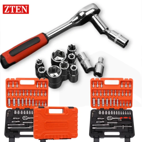 Car Ripering Tools 53PCS Sleeve Car Repair Tool Kit Socket Set Ratchet Torque Wrench Combo ...