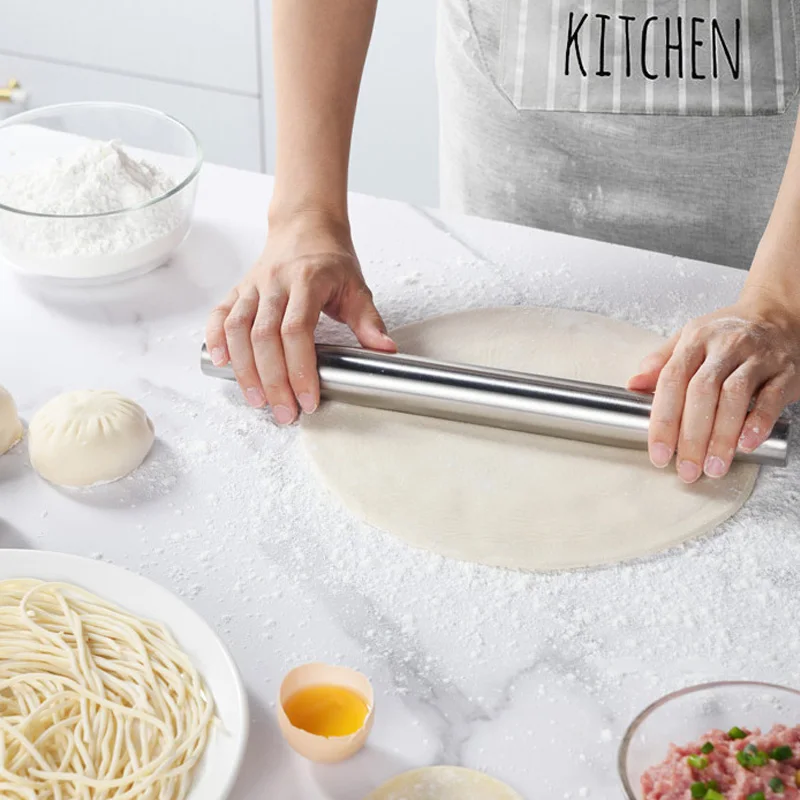 

Stainless Steel Rolling Pin Non-stick Pastry Dough Roller Bake Pizza Noodles Dumpling Cookie Pie Making Baking Tool For Kitchen