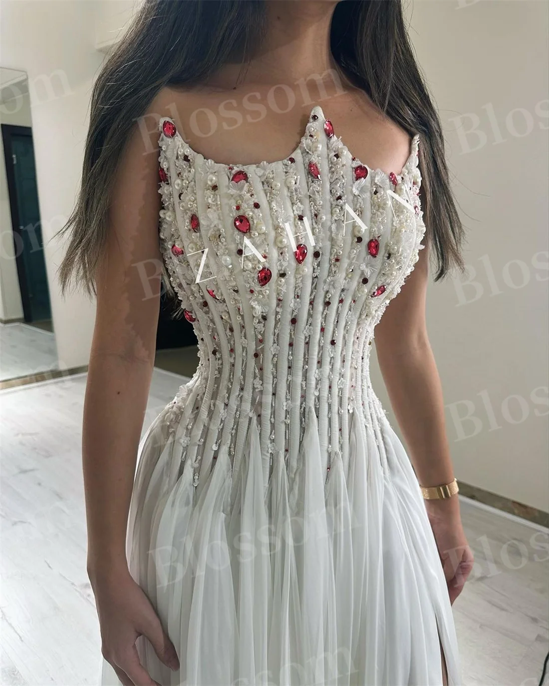 Beaded Crystal Sequins Sleeveless Prom Dresses A-line Evening Dresses 2024 Luxury Formal Occasion Party Gown Wedding