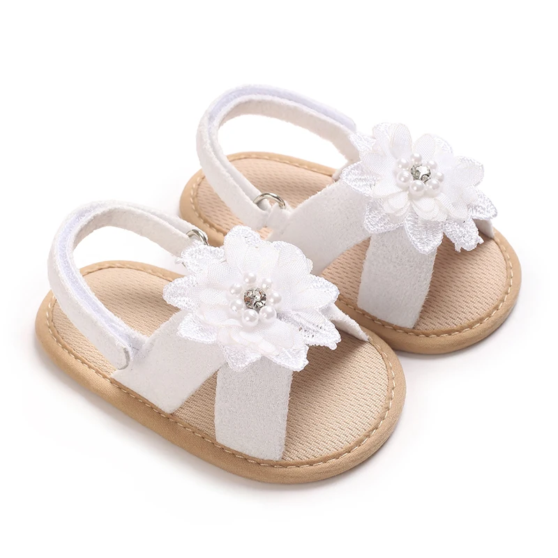 Cute 0-18M Baby Cute Open toed Bow Summer Sandals White Princess Casual Cloth Bottom Non slip Single Shoes Girls' Walking Shoes