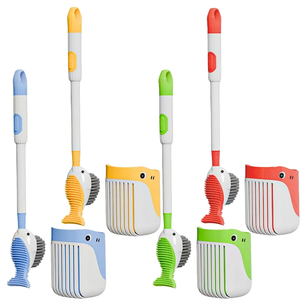 Suction Cup Toilet Brush Refillable Handle Dispenser Cartoon Animal Toilet Brush Long Handle Toilet Brush Bathroom Cleaning Tool