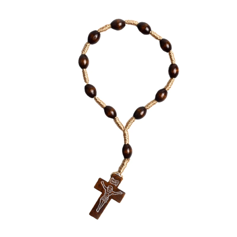 Catholic Rosary Wood Beads Bracelet Mini for Cross Finger Rosaries
