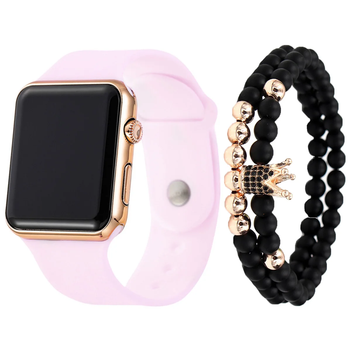 Unisex fashion trend casual personality square LED electronic watch versatile electronic watch with crown bracelet 4