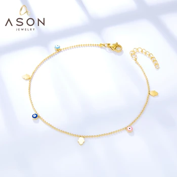 ASONSTEEL 터키 블루 이블 고양이 눈 발찌 팔찌, 스테인레스 스틸 참 비즈 풋 체인 발찌, 다리 여성 비치 쥬얼리