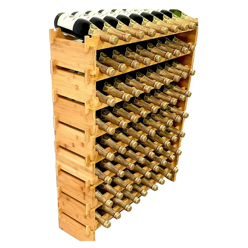 Bamboo Stackable 72 Bottles Bottle Wine Rack Freestanding Floor Wine Holder Stand Storage Organizer Display Rack