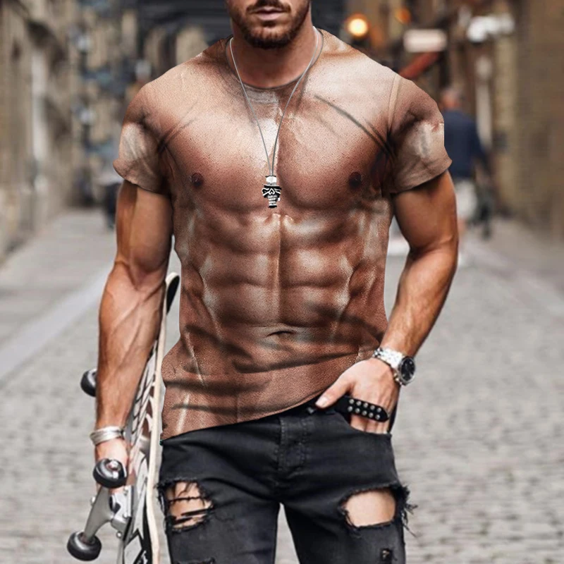 2022 Summer New 3D Muscle Fitness Street Creative Design Printed Harajuku Premium Sports Oversized Comfortable Shirt T-Shirt