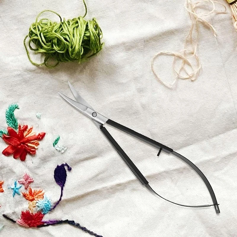 Embroidery Scissors - 4.7Inch Ergonomic Curved Spring Brow Shaping Scissors, Stainless Steel Squeeze Sewing Scissors Easy To Use 5