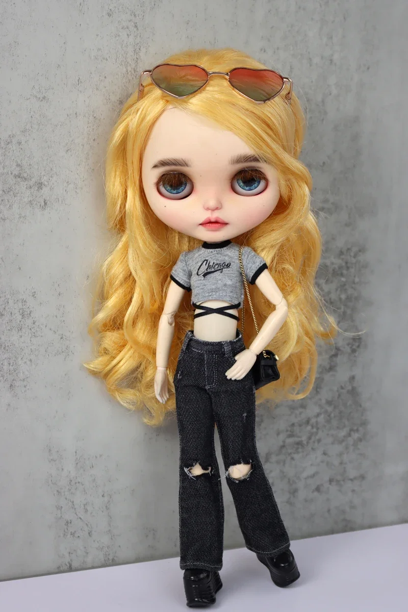 For Blythe Doll Clothes Jeans Pants for Ob24 Ob22 Azone Dolls Outfit Tight Shirt