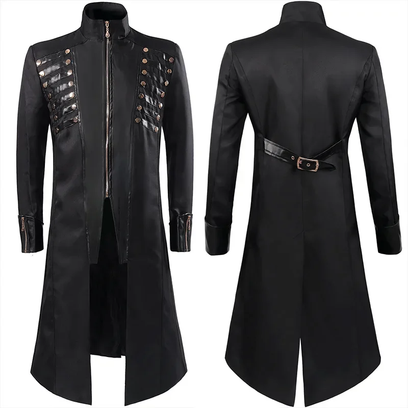 

Vintage Men's Gothic Steampunk Long Jacket Trench Coat Retro Medieval Warrior Knight Overcoat Male Victoria Long Coat Cosplay