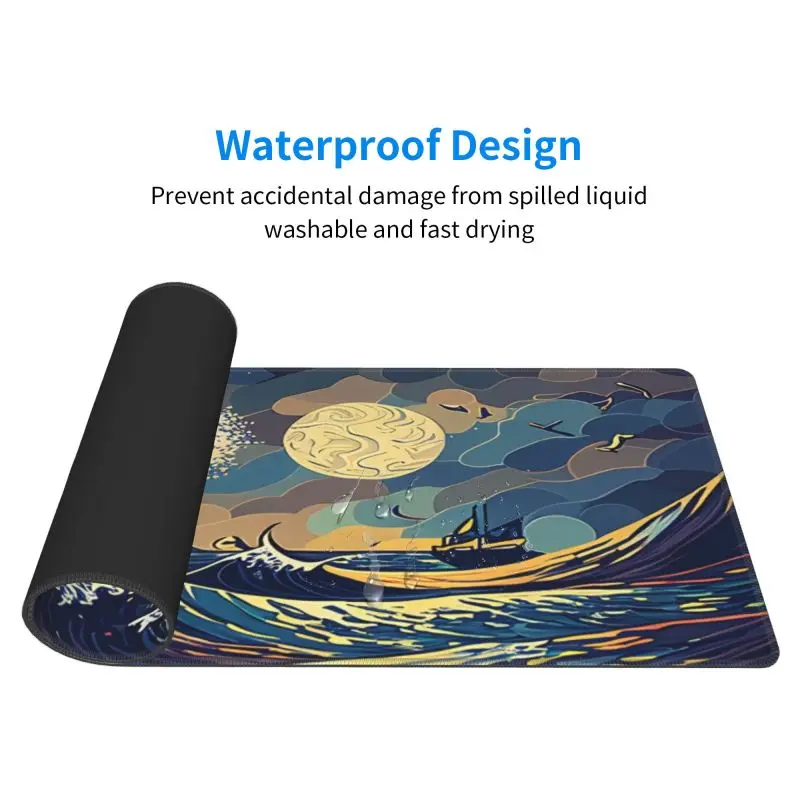 Personalizado Impressão hd Mousepad Japão Arte Grandes Ondas Mouse Pad de Borracha Playmat Borda de Bloqueio Não-deslizamento Escritório Computador Ratos Pads Xxl Novo pc - Imagem 4