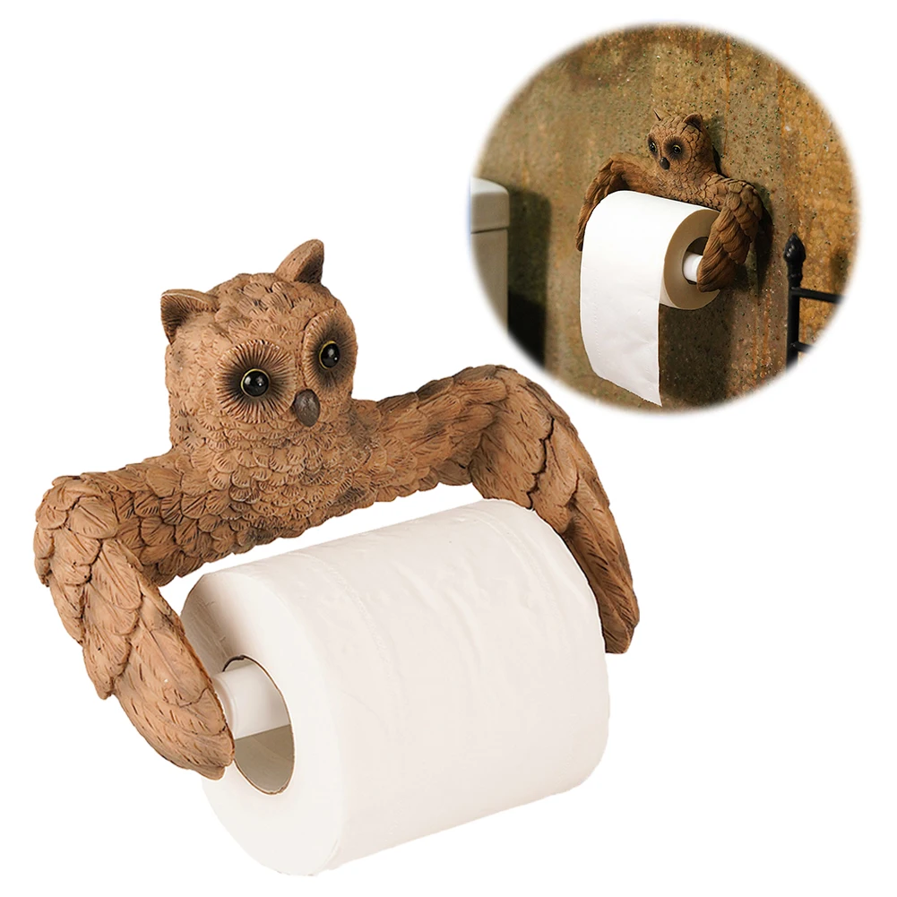 Description Picture 5 of itemOwl Shape Roll Paper Holder Toilet Paper Holder Stand Creative Resin Tissue Organizer Wall Mounted No Punch Bathroom Accessories