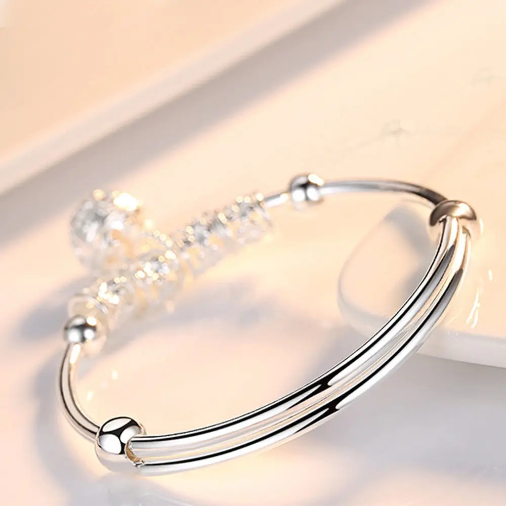 Fine Silver Color Hollow Bells Ball Bangles Adjustable Bracelets for Women Fashion Holiday Gifts Party Wedding Jewelry - Image 5